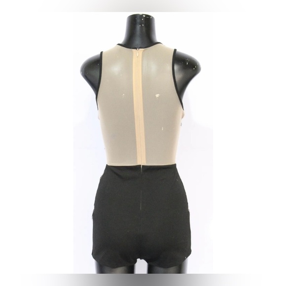 Topshop Women's Nude Mesh Lace Detail Plunge Romper Black Size US: 6 UK: 10 - Picture 4 of 15